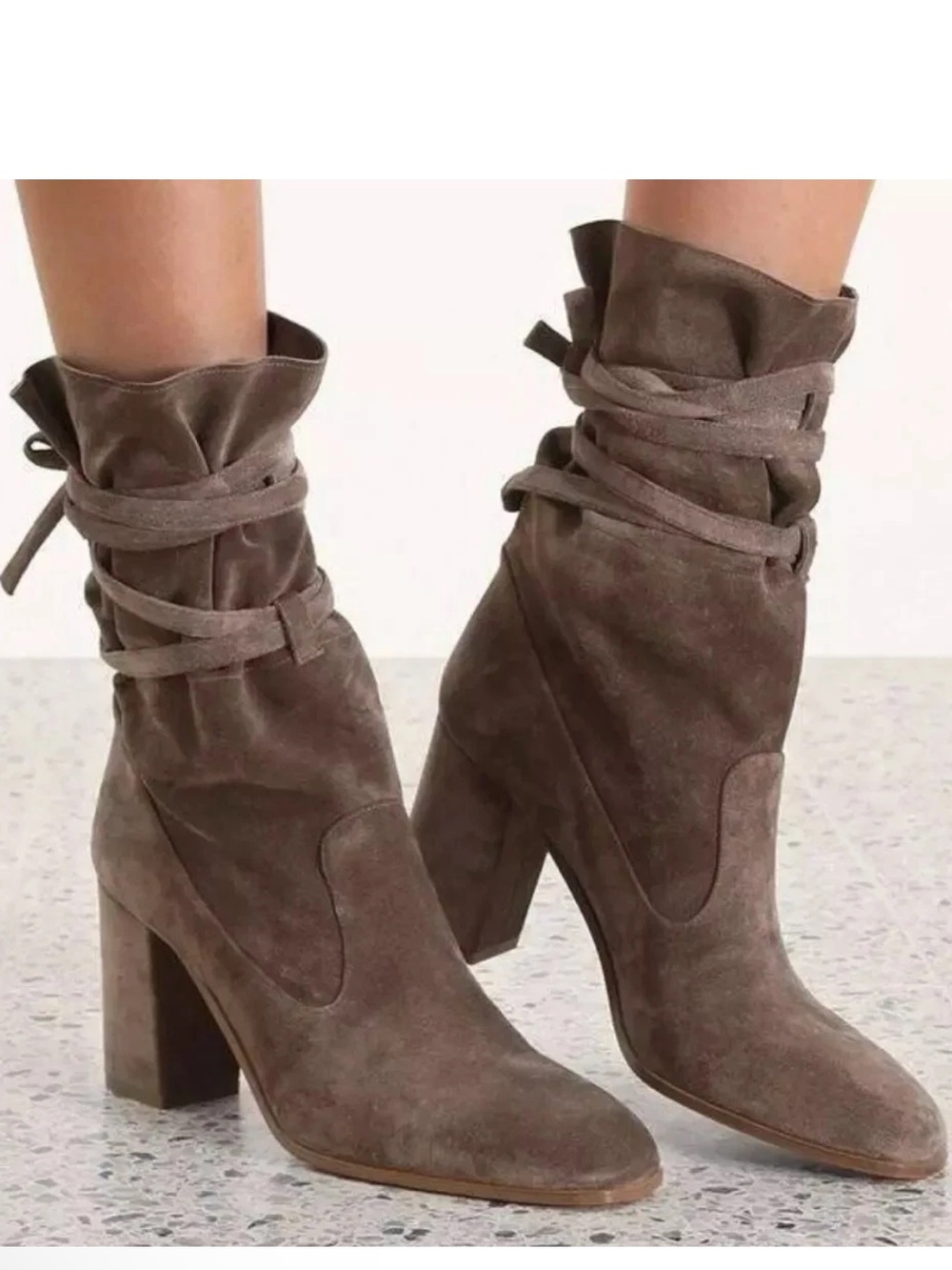 Zimmermann Taupe Suede Tie Up Paperbag Boots